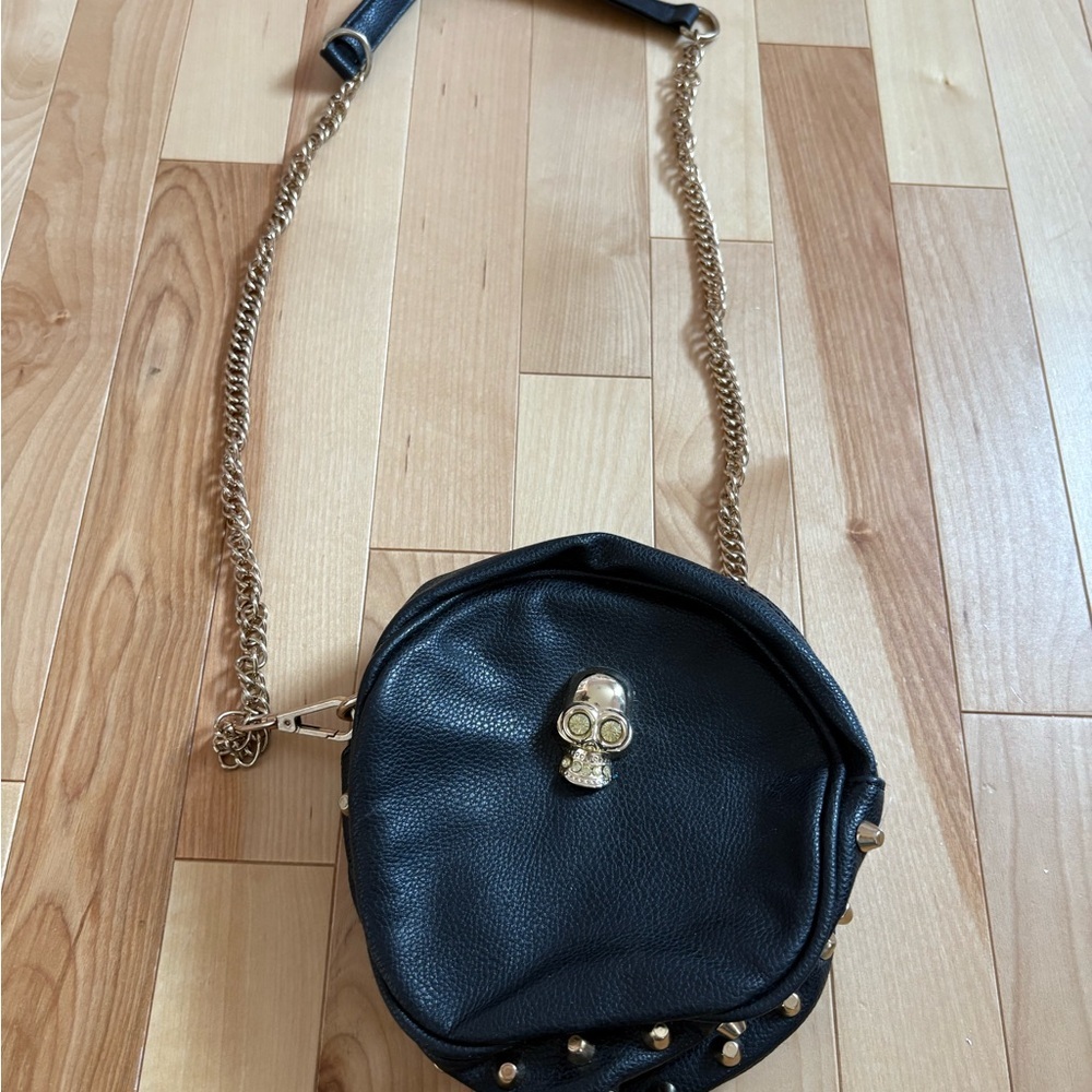 Black Leather Skull Crossbody Bag